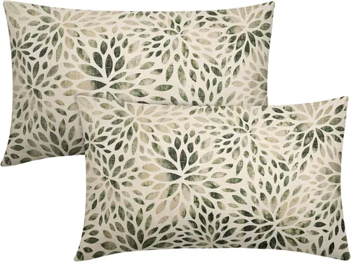 Miniatura 21 de Juego de 2 fundas de almohada de dalia rojo burdeos de 16 x 16 pulgadas, fundas de almohada geométricas rústicas de flores de algodón y lino