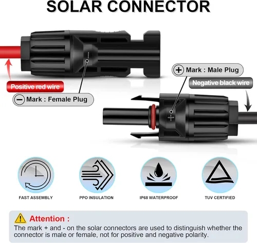 Miniatura 2 de iGreely - Cable de extensión solar de 10 pies y 10 AWG con conector macho y hembra de panel solar, adaptador de panel solar