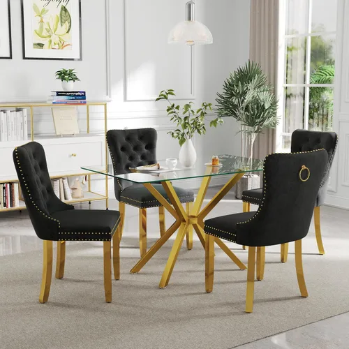 Miniatura 37 de Juego de comedor moderno de cristal de lujo de 5 piezas, juego de comedor rectangular minimalista para 4, juego de mesa de cocina de vidrio