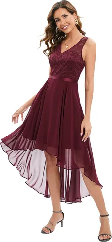 Miniatura 4 de Bridesmay Vestido de fiesta de cóctel con cuello en V y encaje floral para mujer, vestido formal de fiesta de graduación, boda, dama de honor