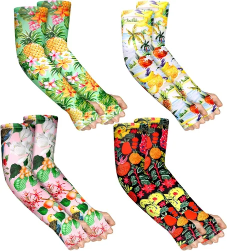 Miniatura 13 de 4 pares de mangas de jardinería antideslizantes para el brazo con agujero para el pulgar, manga solar, mangas refrescantes para los brazos