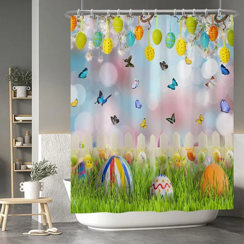 Miniatura 94 de Baocicoo - Cortina de ducha de abeja de miel, diseño de abeja de caricaturas, pista voladora, rústica, floral, para baño, decoración de bañera