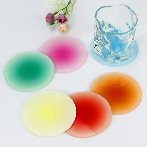 Miniatura 6 de Posavasos acrílico, 6 posavasos redondos coloridos con soporte de metal, resistentes al calor, antideslizantes, para mesa, bar, escritorio