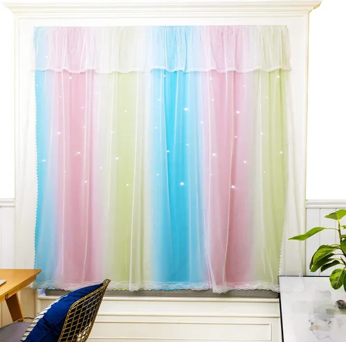 Miniatura 8 de Cortinas autoadhesivas para ventana de dormitorio, sin varilla, con recorte adhesivo, cortinas de estrellas para habitación de niñas, guardería