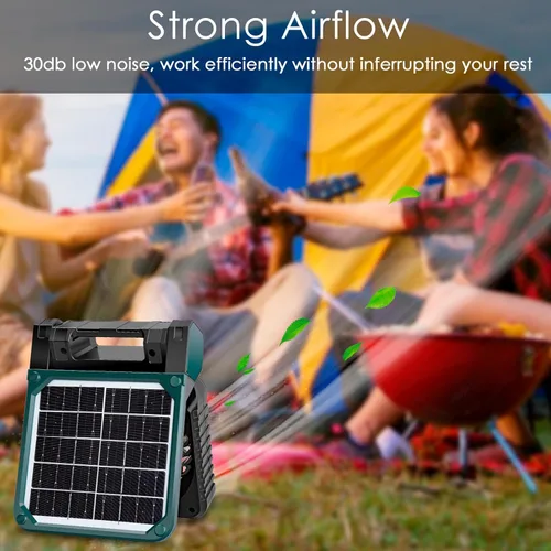 Miniatura 9 de Sendowtek Ventilador de batería portátil para acampar con panel solar, ventilador recargable de 10400 mAh con temporizador, luz LED, pequeños