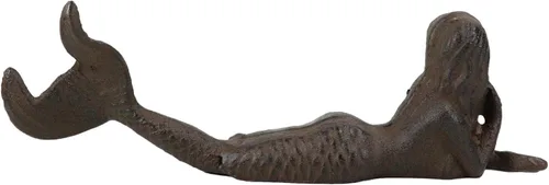 Miniatura 5 de Ebros Gift Sirena náutica de hierro fundido rústico de 9.5 pulgadas de largo con cola estirada, estatua de diosa del océano, princesa, playa