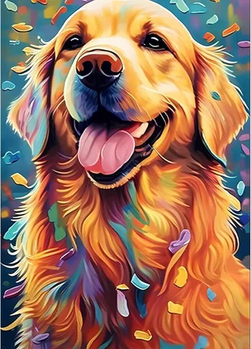 SENQAO Kits de arte de diamantes para adultos, Golden Retriever - Pintura de puntos de diamante de taladro completo para principiantes, pintura