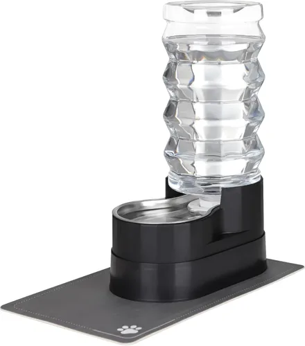 Miniatura 17 de RIZZARI Dispensador de agua grande para perros: 8L de gravedad elevada en negro, dispensador automático de acero inoxidable con cepillo Perla