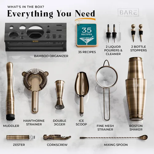 Miniatura 4 de BARE BARREL® Kit de Barman para Mixología Juego de Herramientas de Bar Juego de Coctelera de 16 Piezas Utensilios de Mezcla de Martini