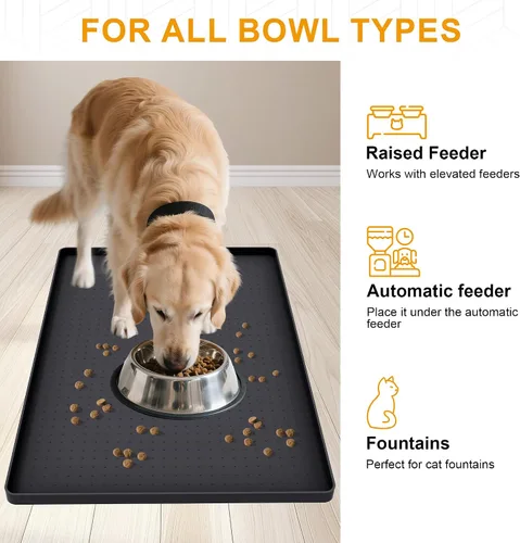 Miniatura 6 de Mofason Tapete impermeable para comida para mascotas, tapete para perros de 24 x 16 pulgadas, grande – 0.5 pulgadas, borde elevado, mantel