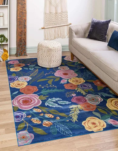 Unique Loom Blossom Collection - Alfombra de área Ashley (9 pies x 12 pies 2 pulgadas, rectangular, azul/oliva)
