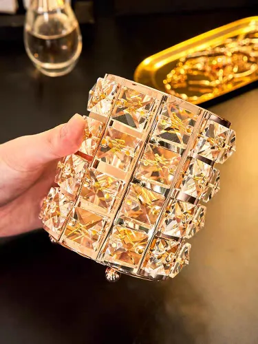 Miniatura 4 de Organizador de brochas de maquillaje de cristal dorado para cosméticos, brochas de peine, estuche de almacenamiento para lápices de cejas, dorado