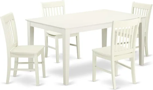 East West Furniture CANO5-LWH-W - Juego de comedor de 5 piezas para 4 personas, incluye una mesa de comedor rectangular y 4 sillas de comedor de