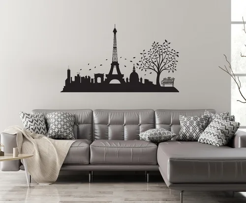 Miniatura 3 de Calcomanía de pared de la ciudad de París y la Torre Eiffel, diseño de horizonte de París, calcomanía de pared de la Torre Eiffel de París