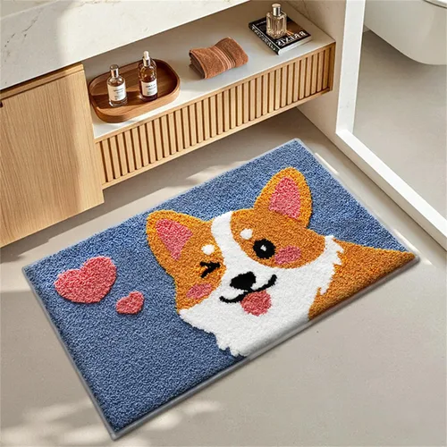 Miniatura 12 de Ankah Dog Series - Alfombra de baño de la colección de animales Shiba y Corgi, felpa suave y peluda, antideslizante, altamente absorbente, lavable a