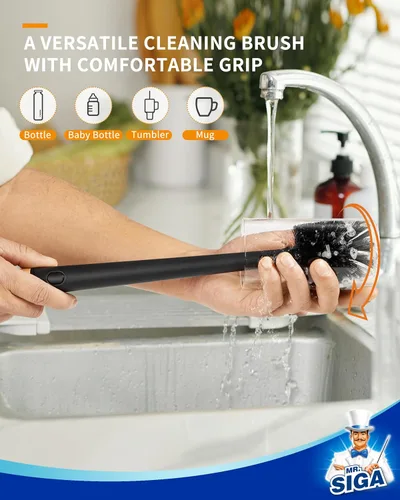 Miniatura 4 de MR.SIGA Water Bottle Brush and Straw Cleaner Brush, Long Handle Bottle Cleaner Brush, 2 in 1 Bottle Cleaning Brush for Sports Bottles, Baby Bottles