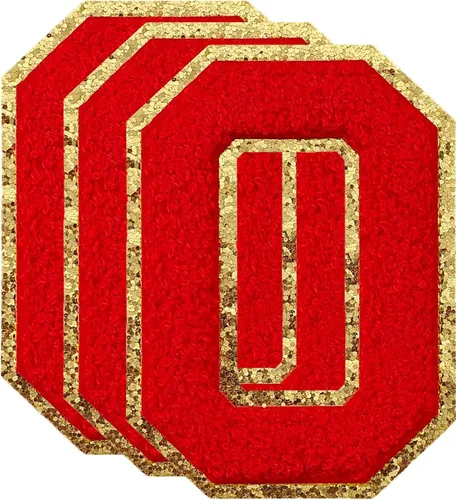 Miniatura 72 de 3 parches de números de chenilla negra, tamaño grande de 4-1/2" parches de números para planchar, parches universitarios para ropa, 8" Borde oro rosa