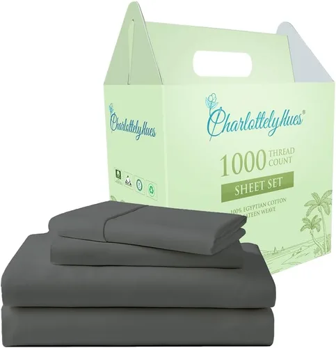 Miniatura 11 de CharlottelyHues Juego de sábanas de 4 piezas 100% algodón egipcio de lujo, transpirable, suave, ajuste cómodo, acabado satinado, se adapta a Borgoña