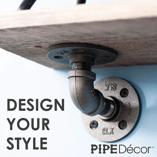 Miniatura 4 de PIPE DECOR Soportes de estante de tubería industrial, 2 pulgadas, paquete de 4 – Accesorios flotantes de doble brida montados en la pared, juego