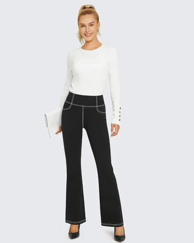 Miniatura 7 de G4Free Pantalones de yoga con bolsillos para mujer, pantalones capri, cintura alta, acampanados, corte de bota, vestido casual de entrenamiento