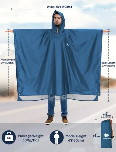 Miniatura 158 de ANYOO Poncho de lluvia con capucha para adultos, impermeable, ligero, para hombres y mujeres, chaqueta de lluvia reutilizable para emergencias al