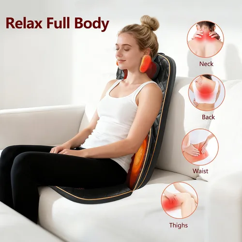 Miniatura 2 de Masajeador de cuello y espalda con calor – Shiatsu masajeador de espalda completa para caminar con amasado profundo y cojín de asiento vibración