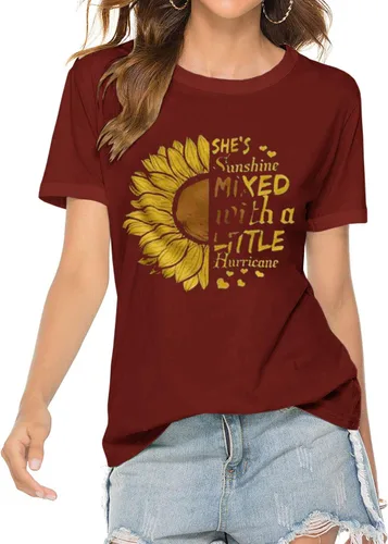 Miniatura 2 de Cicy Bell Women's Cute Sunflower Graphic T Shirts Letter Print Short Sleeve O Neck Summer Casual Cotton Tees Tops