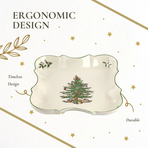 Miniatura 6 de Spode - Bandeja de árbol de Navidad Devonia - 8.5 pulgadas Ensaladera festiva en loza fina para ensalada, pasta, fruta - Vajilla de fiesta - Apto