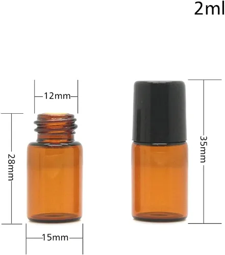 Miniatura 3 de Furnido Paquete de 25 botellas de vidrio ámbar de 0.07 onzas líquidas para aceites esenciales, frascos de perfume con bola de rodillo de acero
