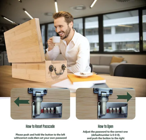 Miniatura 6 de Caja de Almacenamiento Grande de Bambú con Cerradura de Combinación y Accesorios - Juego Organizador de Caja de Almacenamiento Premium con Asa
