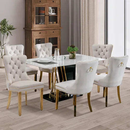 Miniatura 81 de SoarFlash Juego de 4 sillas de comedor de terciopelo, silla lateral de respaldo alto, silla lateral tapizada moderna de alta gama con capitoné