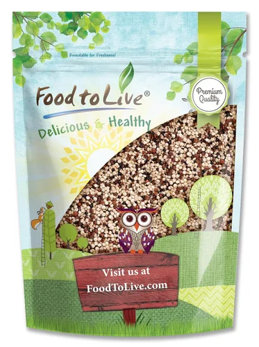 Food to Live Grano de quinua tricolor, 6 libras, mezcla de semillas enteras blancas, negras y rojas. Prelavado y listo para cocinar. Un