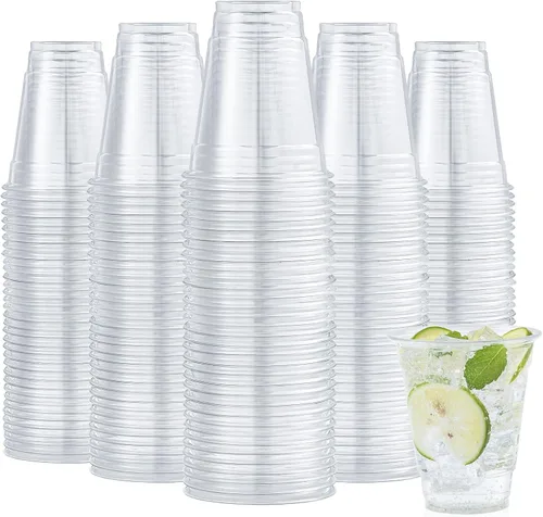 Turbo Bee Paquete de 200 vasos de plástico transparente de 12 onzas, vasos desechables de plástico de cristal para fiesta para café helado, batido,