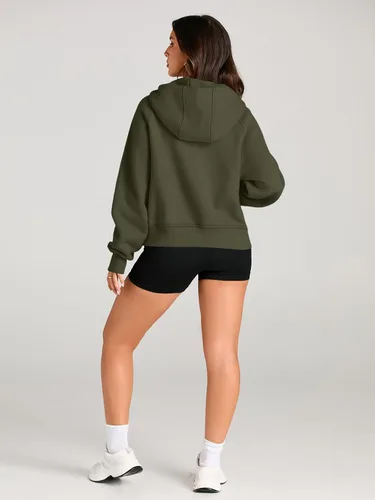 Miniatura 3 de AUTOMET Sudaderas con media cremallera, sudaderas cortas con capucha de forro polar para mujer, sudadera con cremallera de un cuarto, trajes