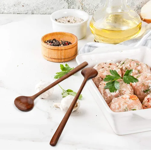 Miniatura 7 de Patelai 6 cucharas de madera de 11 pulgadas, cucharas de madera de mango largo, cuchara de sopa de estilo coreano japonés para cocinar, comer