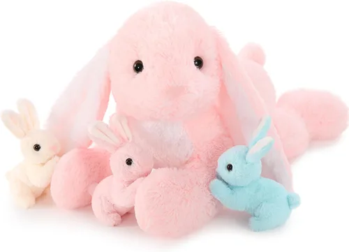 BENINY Peluche de conejo rosa grande de 24 pulgadas – Conejito de peluche grande de Pascua, regalos para niñas y bebés, sorpresa de peluche con 3