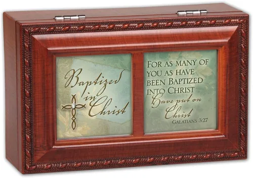 Cottage Garden Bautizado en Cristo cuerda de madera de grano de madera caja de música de joyería reproduce una gracia increíble
