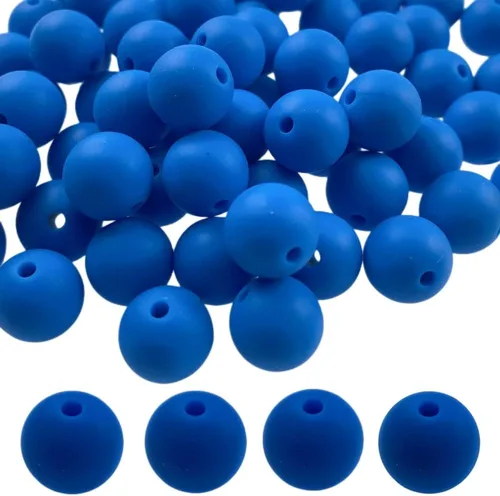 Cuentas de silicona, 70 cuentas redondas de silicona de 0.472 pulgadas para hacer llaveros, pulseras, collares, aretes, joyas, manualidades (azul)