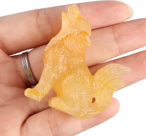 Miniatura 4 de Figuras decorativas de lobo de cola grande de cristal de citrino de 2.0 pulgadas, estatua de lobo, piedras curativas, escultura tallada a mano