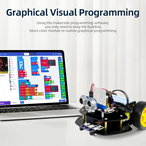 Miniatura 3 de Microbit - Kit de coche robot 2WD para Micro:bit V2 y V1.5 (no contenido), coche de codificación gráfica de código de imagen con sensor ultrasónico