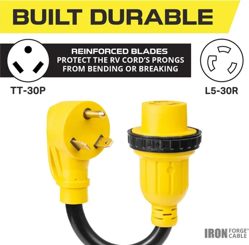 Miniatura 3 de Iron Forge Cable Cable de RV, generador y cable de alimentación adaptador eléctrico para RV, enchufe de bloqueo TT-30P a L5-30R, adaptador