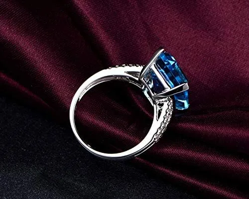 Miniatura 3 de Anillo de compromiso con topacio y zafiro, de plata 925, rectángulo, corte perfecto, anillo de compromiso solitario, anillo de compromiso