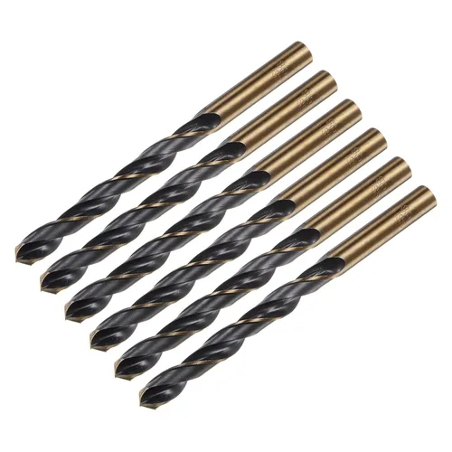 Miniatura 14 de uxcell 6 brocas Jobber de 0.118 in de nitruro negro y oro recubierto de titanio 4341 de alta velocidad (HSS) Brocas helicoidales de punto dividido