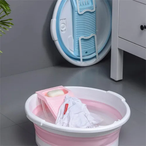 Miniatura 2 de Lavabo plegable para lavar a mano, bañera antideslizante con tabla de lavado integrada para lavar a mano lavandería hogar (verde)