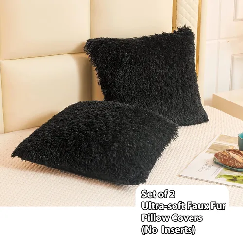 Miniatura 2 de LIFEREVO Paquete de 2 fundas de almohada de pelo sintético esponjoso, fundas de almohada de 18 x 18 pulgadas, fundas de almohada decorativas de lujo