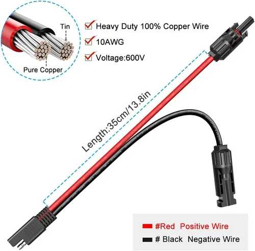 Miniatura 4 de ELECTOP Cable de conector de panel solar, conector SAE de 10 AWG a conectores solares macho y hembra, cable de extensión fotovoltaica para panel