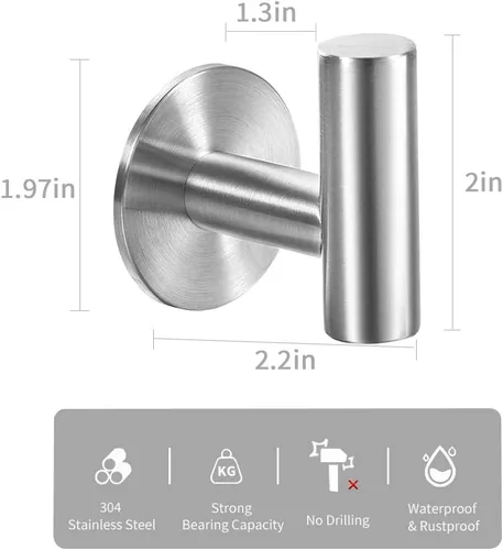 Miniatura 2 de Vuzvuv Ganchos adhesivos para toallas de acero inoxidable SUS304 de níquel cepillado, resistentes al agua, gancho autoadhesivo para bata de baño