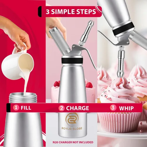 Miniatura 4 de Dispensador profesional de crema batida – Máquina de crema batida de 16.9 fl oz con agarre de silicona – Dispensador de crema batida casero