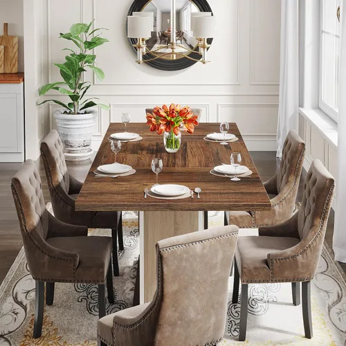 Miniatura 5 de Tribesigns Mesa de comedor rectangular de 55 pulgadas para 4 a 6 personas, mesa de comedor de madera de granja para cocina, comedor y sala de estar