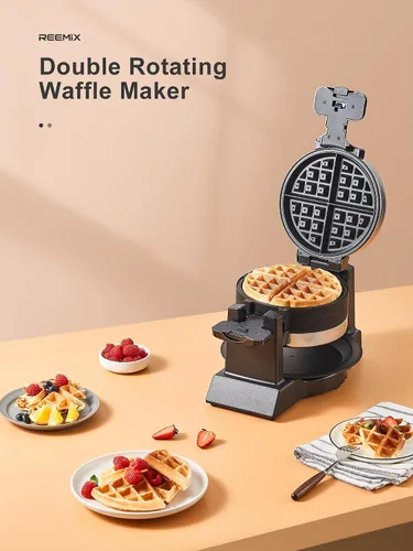 Miniatura 7 de Máquina para hacer gofres, plancha redonda clásica belga para gofres con diseño giratorio de 180°, placas antiadherentes y mango de tacto frío